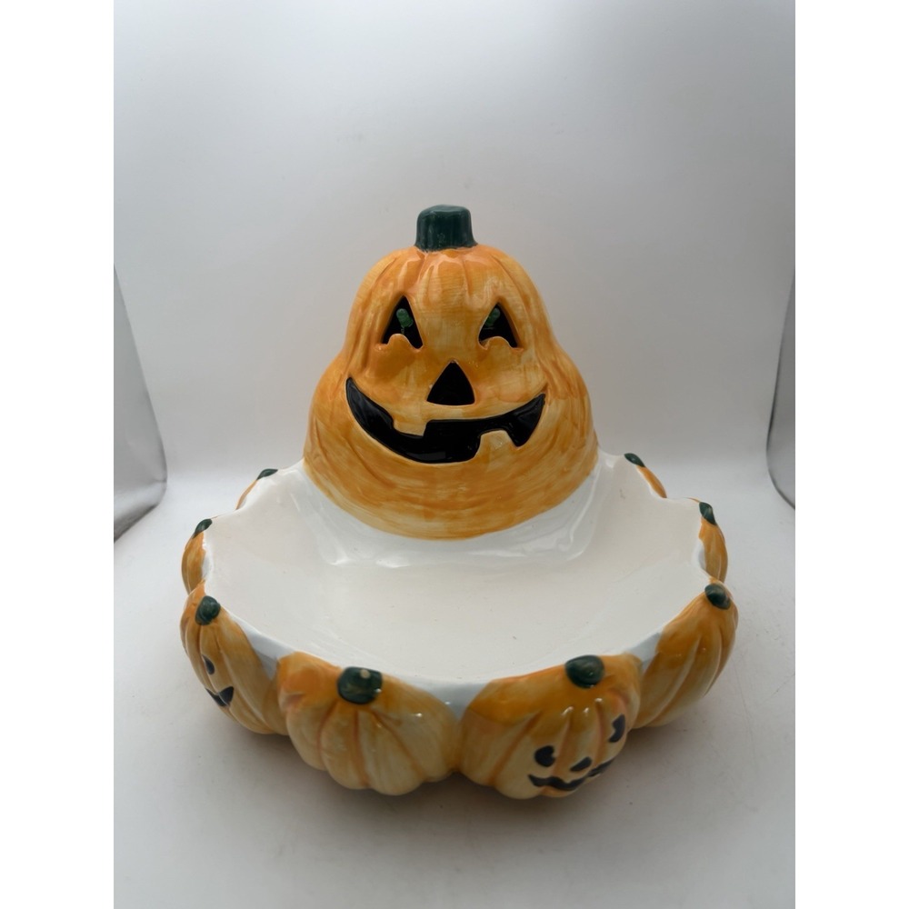 Vintage Halloween Pumpkin Candy Dish Light Sensor Screams w/ Original Box